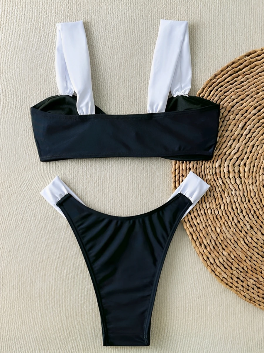 Bikinis brasileños con tiras, traje de baño Sexy de corte alto para mujer, traje de baño Pitchwork, bañadores femeninos, traje de baño, ropa de playa 2025, 2025