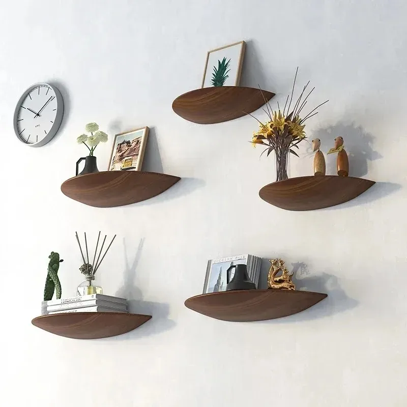 Nordic Style Wall Mounted Semicircular Wood Wall Storage Rack Background Wall Display Home Decoration Item Storage Organization