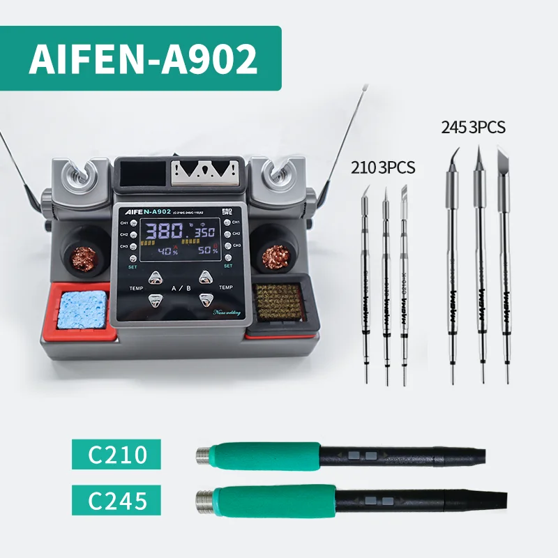 AIFEN A902 Soldeerstation C115 C210 C245 Dubbele Station Lassen Rework Station Voor Mobiele Telefoon PCB IC Reparatie Soldeer gereedschap