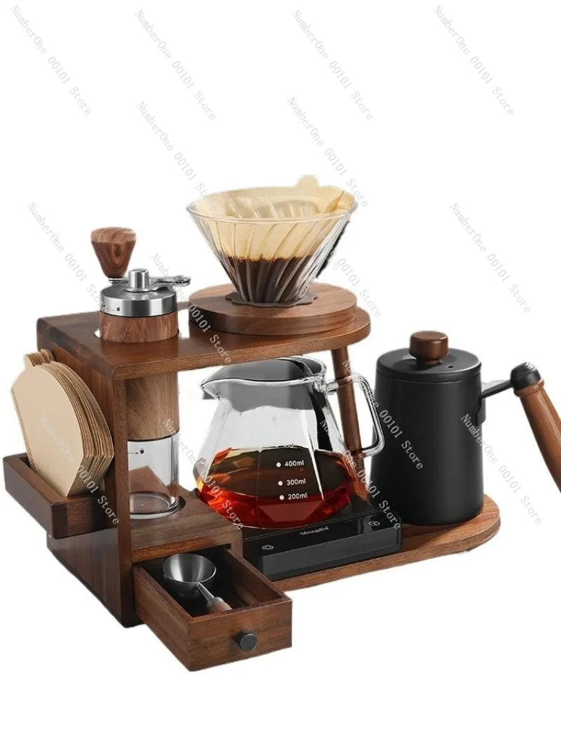 

Manual Pour Over Coffee Maker Set Hand Crank Coffee Grinder Portable Hand Mill with Storage Rack Drip Kettle Brewing Tools