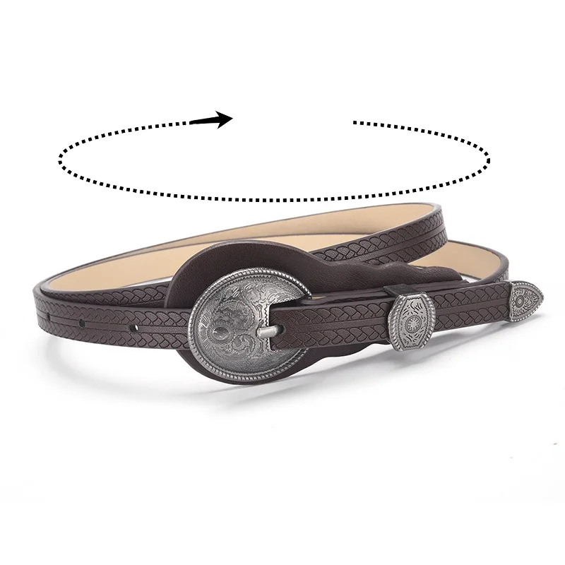 Ethnic-Style Exquisite Slim Belt with Carvings—European  American Retro High-End Versatile Decorative Leather Belts