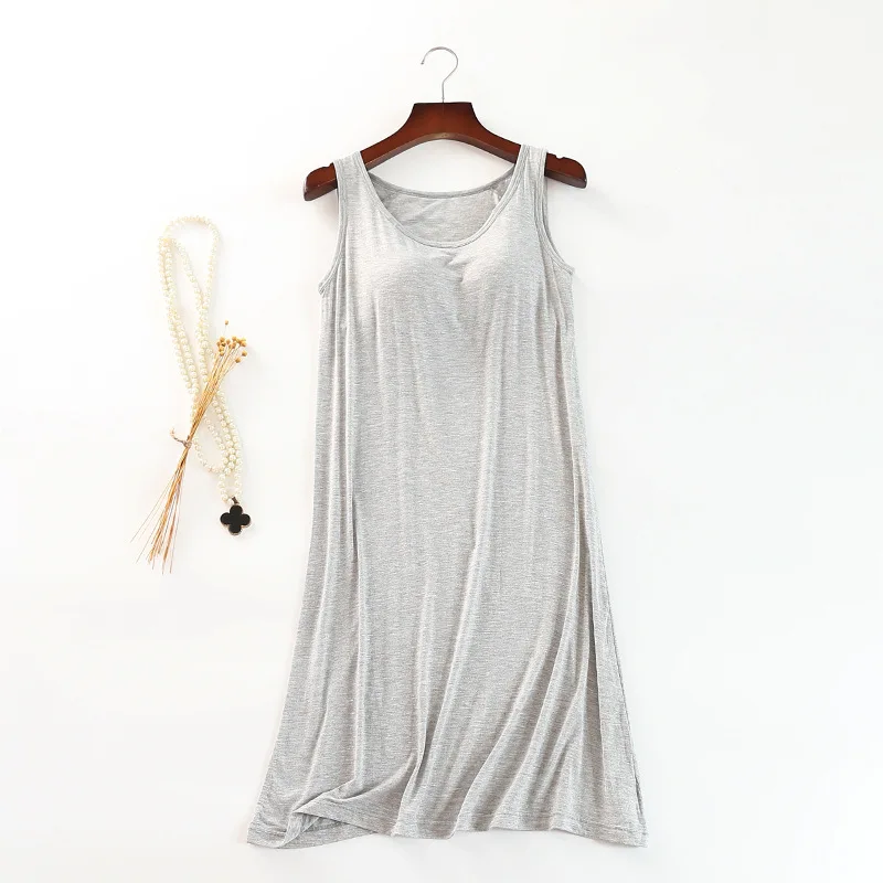 Camisón de modal con almohadilla para el pecho para mujer, falda cómoda para el hogar, falda con tirantes, ropa de dormir