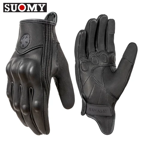 Мотоциклетные Перчатки SUOMY Retro Black Leather, Дышащие, Перфорированные, Для Мужчин И Женщин, Винтажные