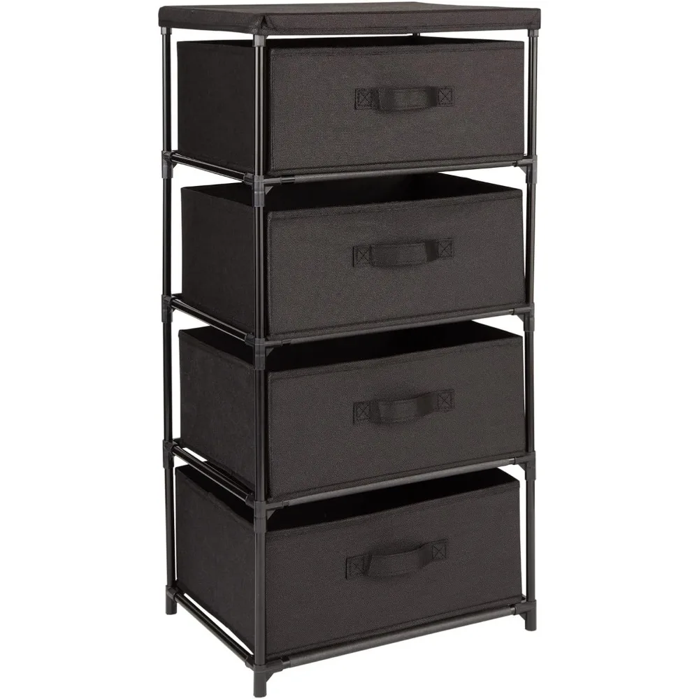 

4-Tier Tall Closet Dresser with Drawers - Clothes Organizer and Small Fabric Storage for Bedroom - Black Dresser for Bedroom