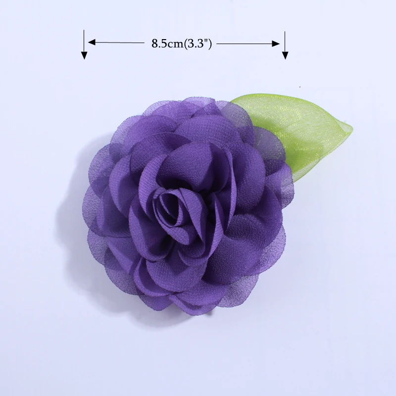 10 STKS 8.5 CM Mode Chiffon Stof Bloem Met Groen Blad Voor Trouwjurk Decoratie Kunstbloemen Voor Huwelijksuitnodiging