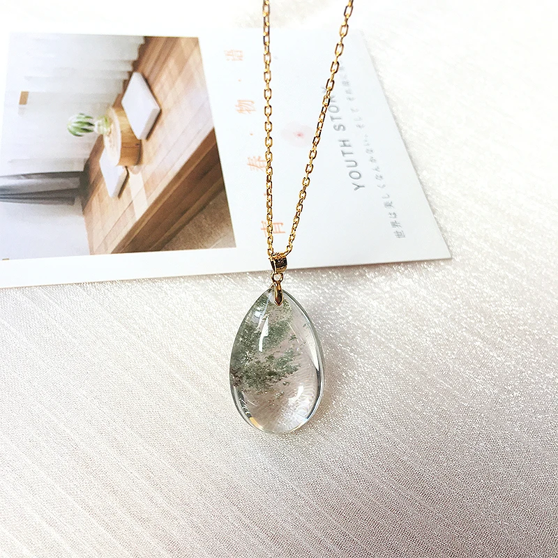 

Teardrop Green Phantom Quartz Pendant - 925 Silver Necklace