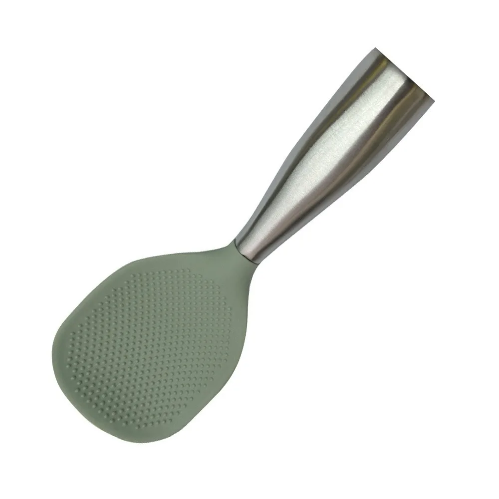 

Household Anti Scalding Silicone Rice Spoon Stainless Steel Handle Heat Resistant Rice Scoop Non-stick Rice Paddle Home