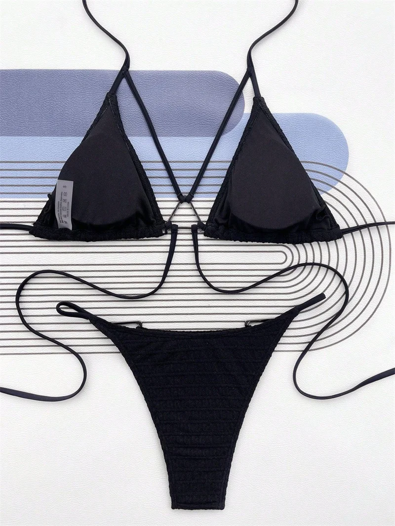 Maillot de bain noir sexy pour femmes, ensemble deux pièces, couleur unie, à la mode, vêtements de plage, costume de fête