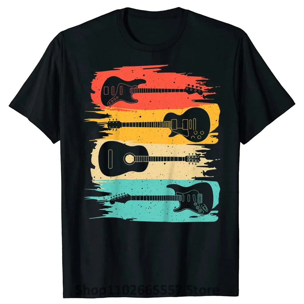 Cotton Vintage Guitar Tshirt Men Clothing Music Band Guitarist Male Summer Cotton Streetwear Short Sleeve Birthday Gifts T-shirt