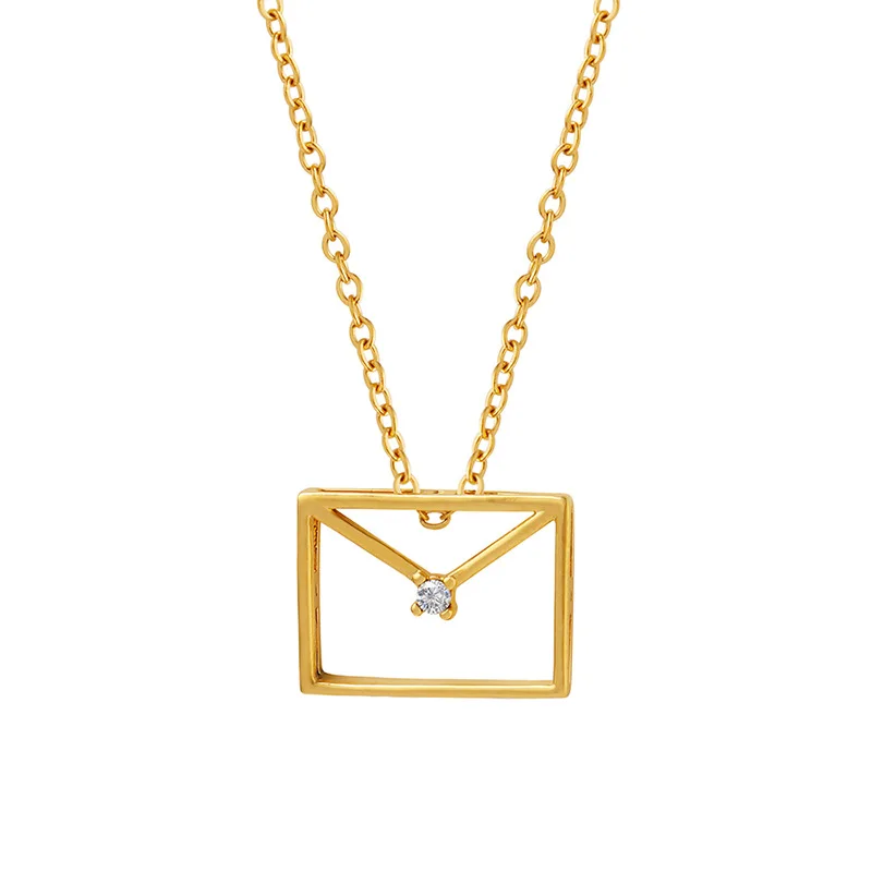 

New envelope shape pendant necklaceSquare inlaid with zircon luxury gold-plated jewelry