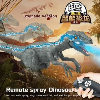 2.4g elektrikli Rc dinozor yürüyüş oyuncaklar için çocuk Raptor hayvan uzaktan kumanda Jurassic dinozor sesler sprey modeli çocuklar oyuncak