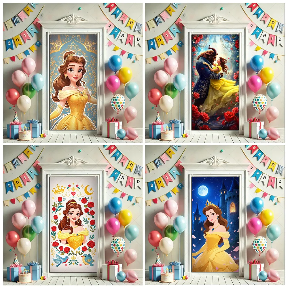 

Disney Beauty And The Beast Door Cover Backdrop Princess Belle Photography Background Supplies Girl Birthday Party Decoration