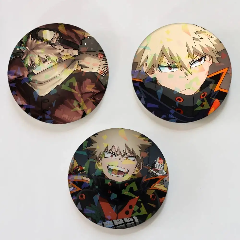 Anime K-Katsuki Bakugo Round Exquisite Laser Badge Brooches Creative Pins For Clothes Hat Backpack Gift Accessories