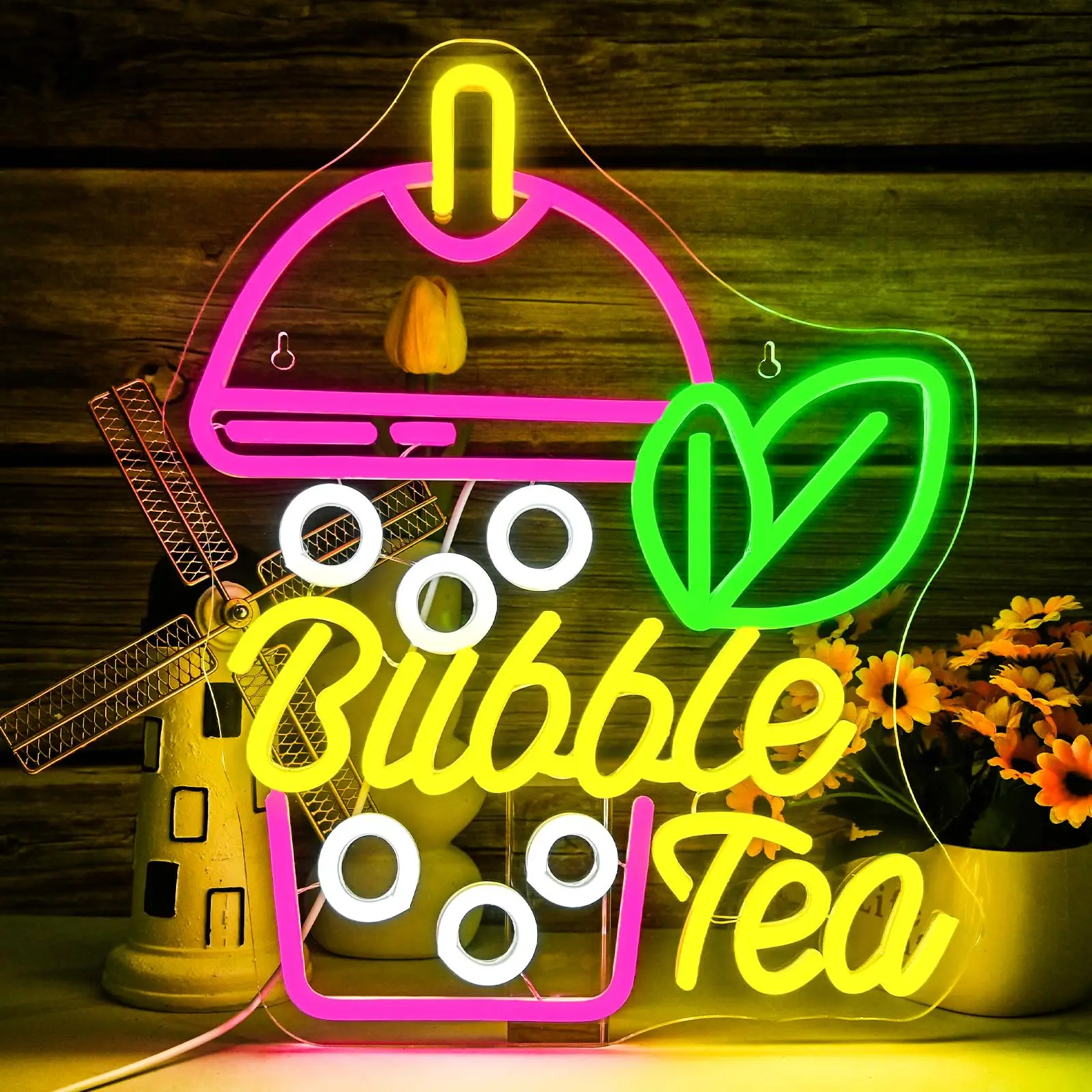 

Неоновая вывеска Bubble Tea — яркий светодиодный декор магазина Boba, настенный светильник для кафе для магазина чая с молоком и домашнего бара, модный подарок для любителей бобы
