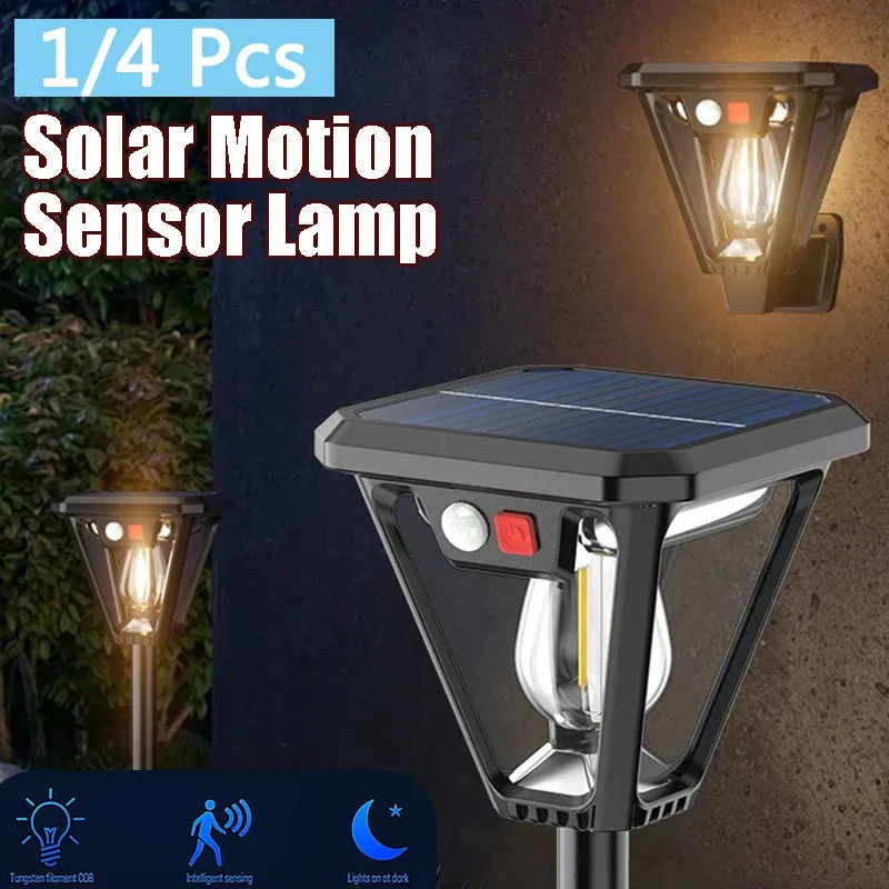 1/4 Pcs Solar Motion Sensor Light Outdoor Waterproof Lighting Dual Purpose Lawn Lamp and Wall Sconce for Garden or Porch