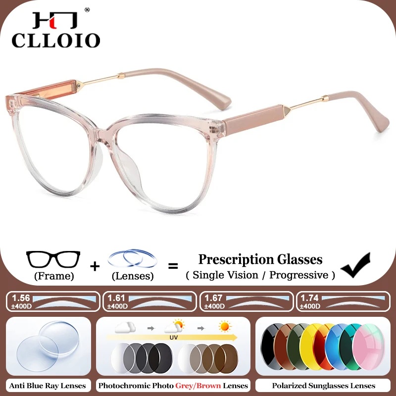 

CLLOIO Fashion Anti Blue Light Reading Prescription Glasses Women Gradient Cat Eye Optical Myopia Progressive Office Eyeglasses