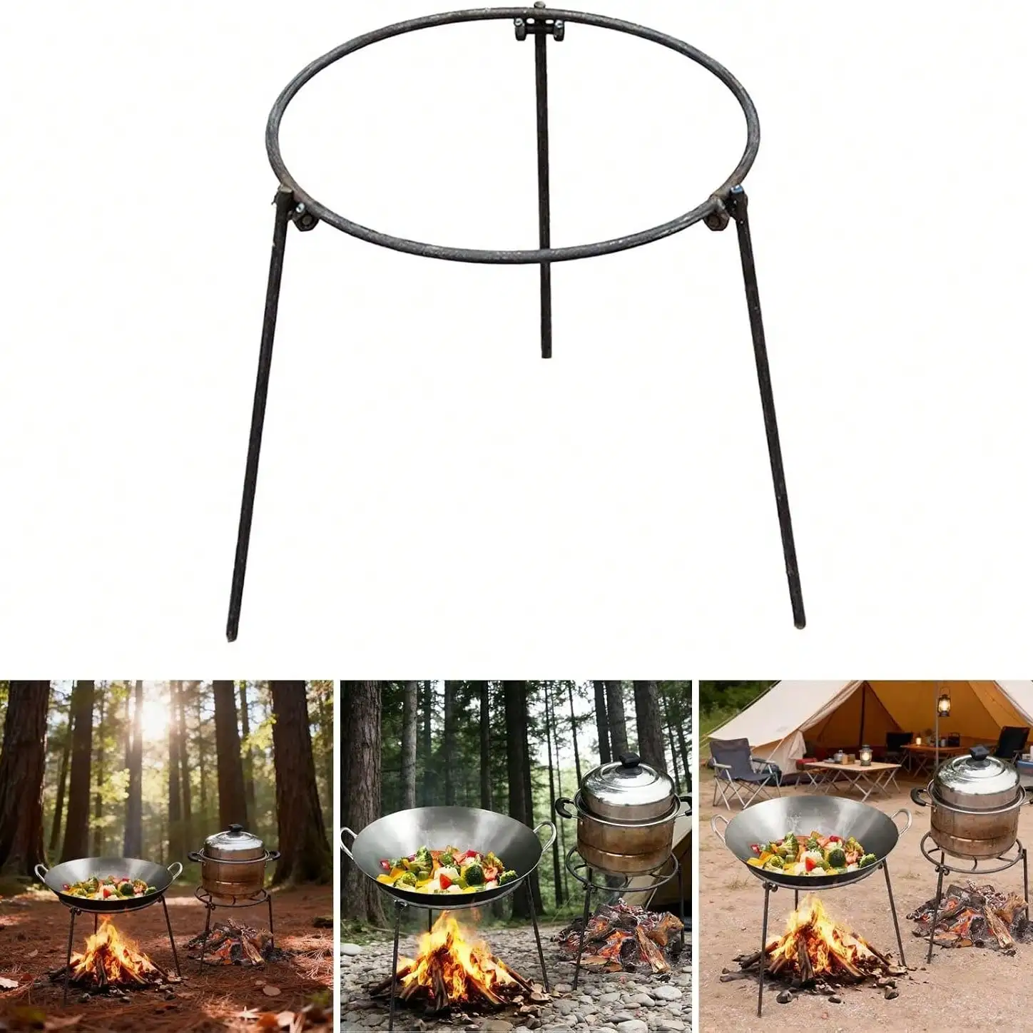 Portable Outdoor Camping Tripod With Adjustable Legs, Detachable Campfire Grill Stand, Lightweight Cooking Rack For Mountain Backyard BBQ Water Boiling, Universal Survival Gear For Hiking Picnic