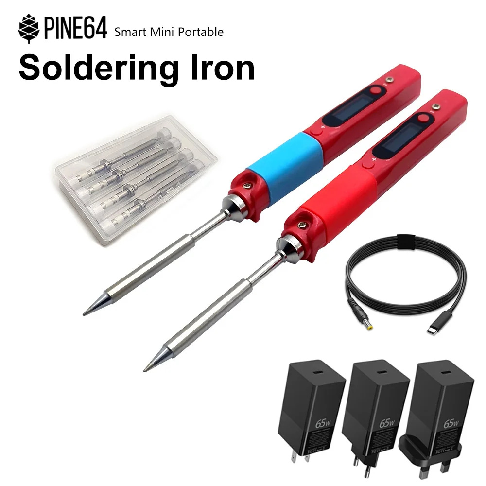 Pine64  Portable Mini Smart Pinecil Electric Soldering Iron With B2 BC2 KU C1 I C4 D24 K Tips DC5525 65W GaN Fast PD Charger