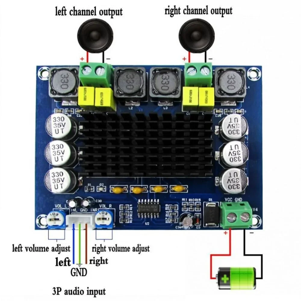 1PCS XH-M543 High Power Digital Power Amplifier Board TPA3116D2 Audio Amplifier Module Class D Double Channel 2*120W