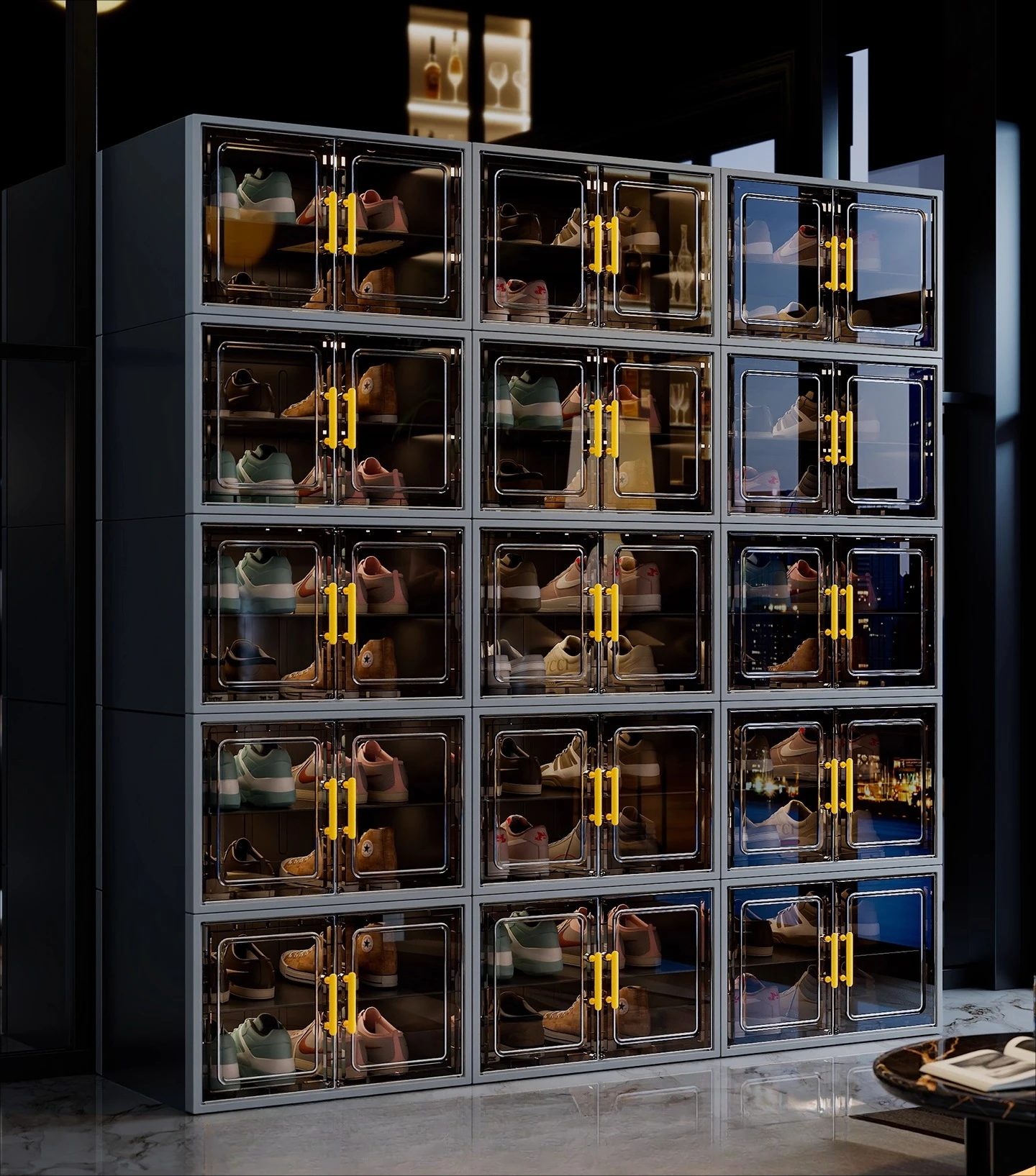 

Transparent shoe cabinet Storage cabinet integrated against the wall Shoe box Household indoor multi-layer shoe rack