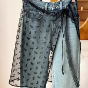 Gaze skirt with lace layers with lace for women, vintage bowknot print, transparent handle, tulle bandage dress, curtain and curtain 6 Main Sales Skirt Transparent - №6