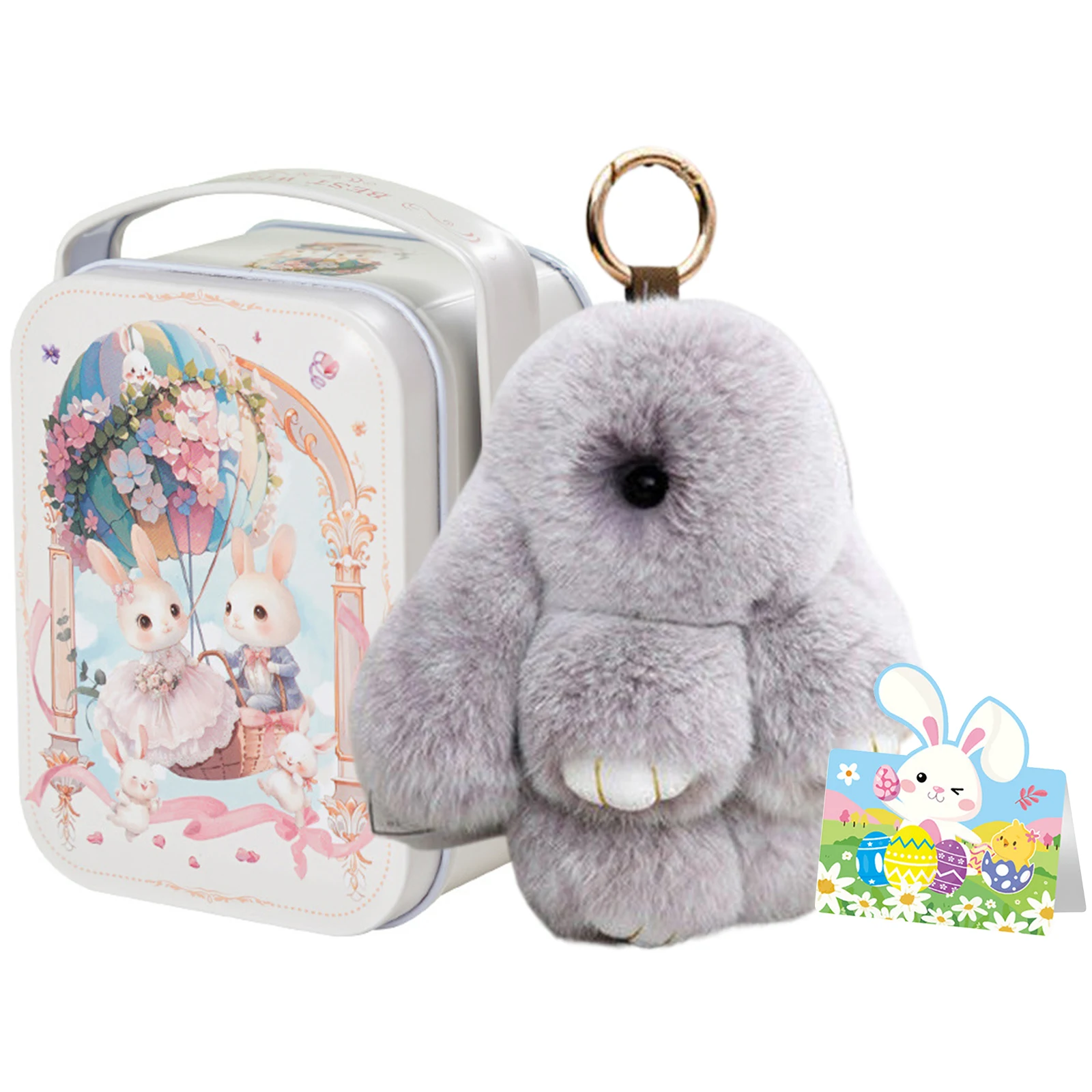 

Милый мягкий плюшевый брелок-зайчик в жестяной коробке с открыткой-пожеланием, плюшевый брелок-кролик, пасхальный подарок