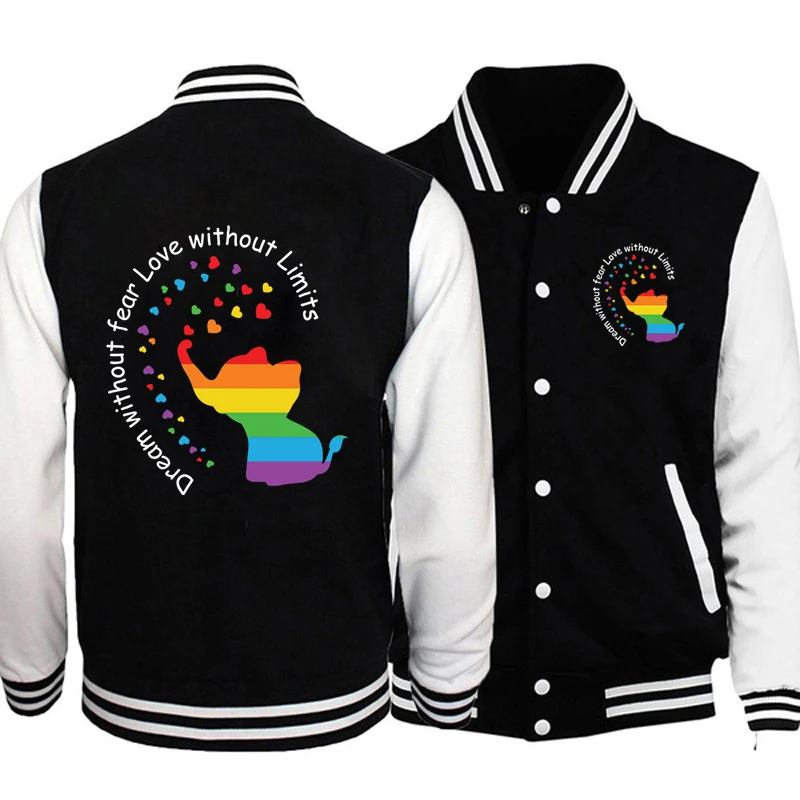 Dream Without Fear Love Without Limits Bomber Jackets Elephant Pride Baseball Uniform Trans Pride Month Lgbtq Rainbow Coats