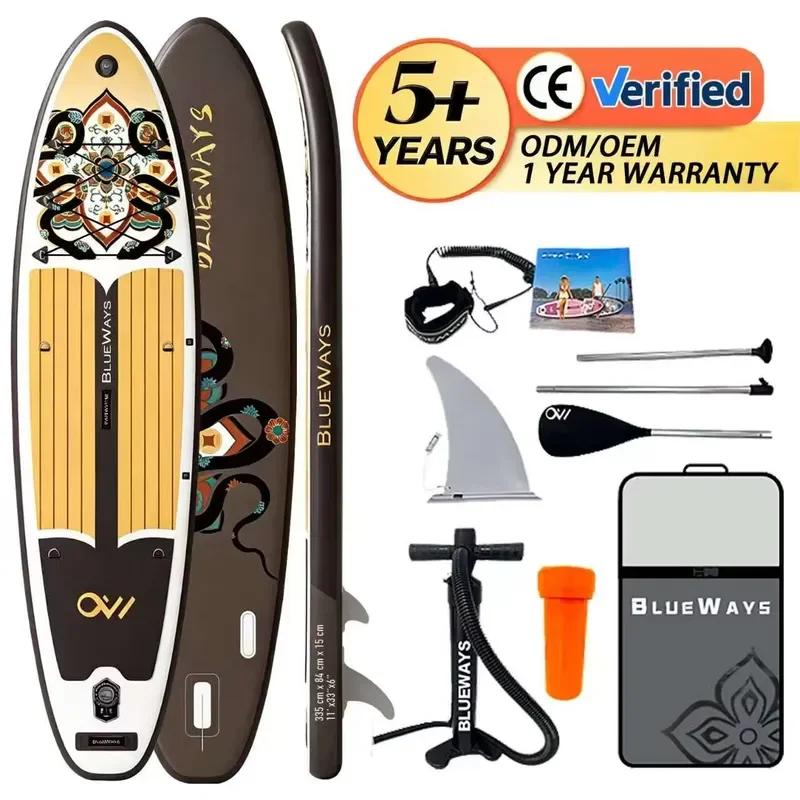 Snake Pattern Brown Inflatable Paddle Board All-Round SUP for Lake, Ocean & All Skill Levels