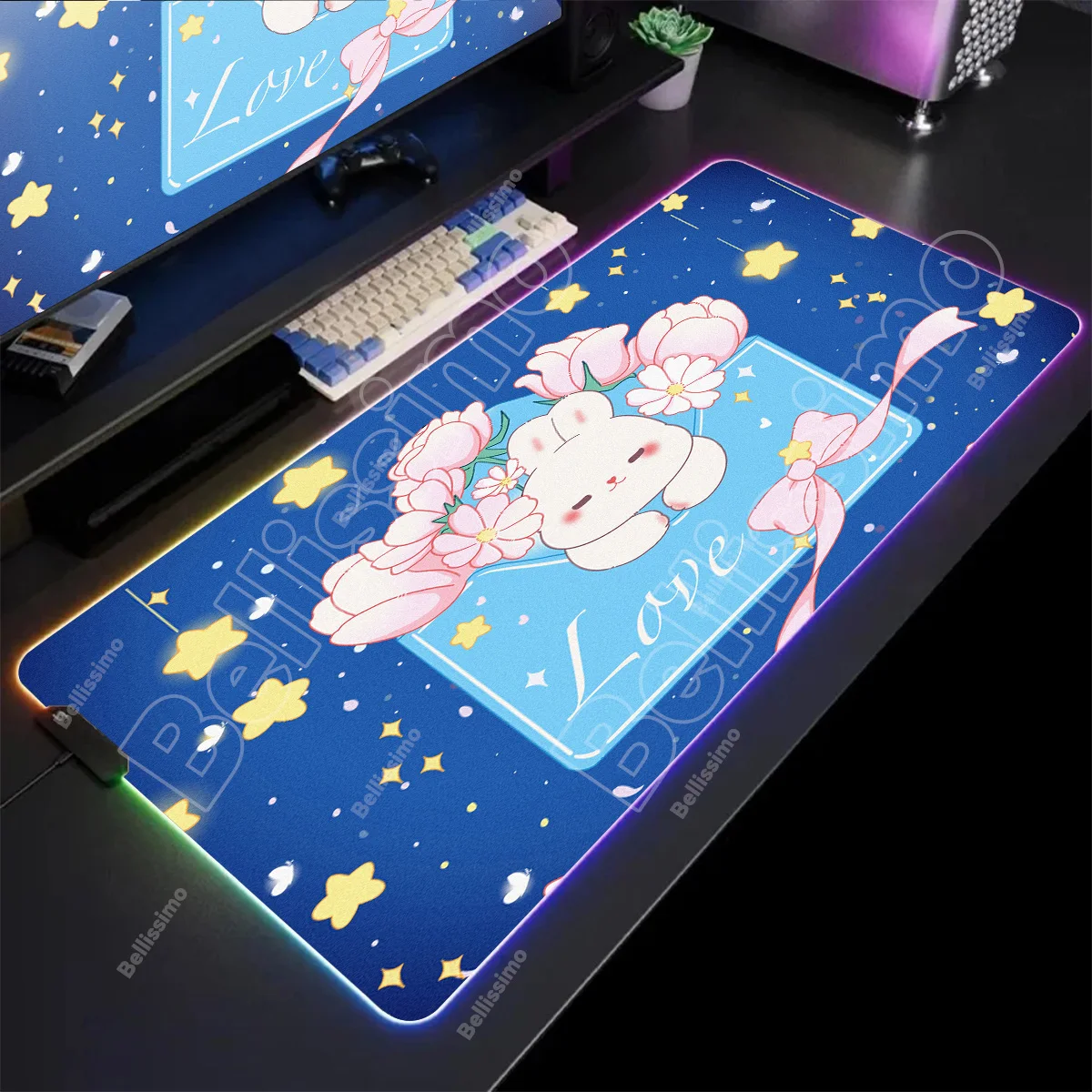 

Large RGB Rabbit bunny Pad Gaming Mousepad LED Mouse Mat Gamer Mousemats Table Pads PC Desk Mat RGB Keyboard Mat XXL 90x40cm