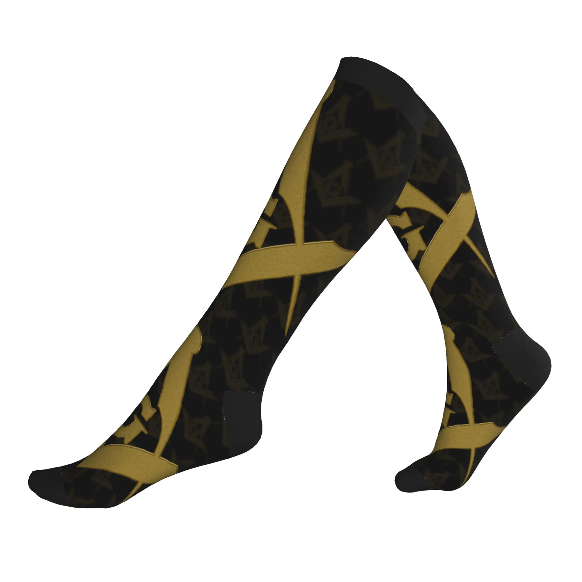 Chaussettes amusantes avec symbole de franc-maçonnerie pour hommes, chaussettes de compression sportives unisexes, respirantes, chaudes, imprimées en 3D
