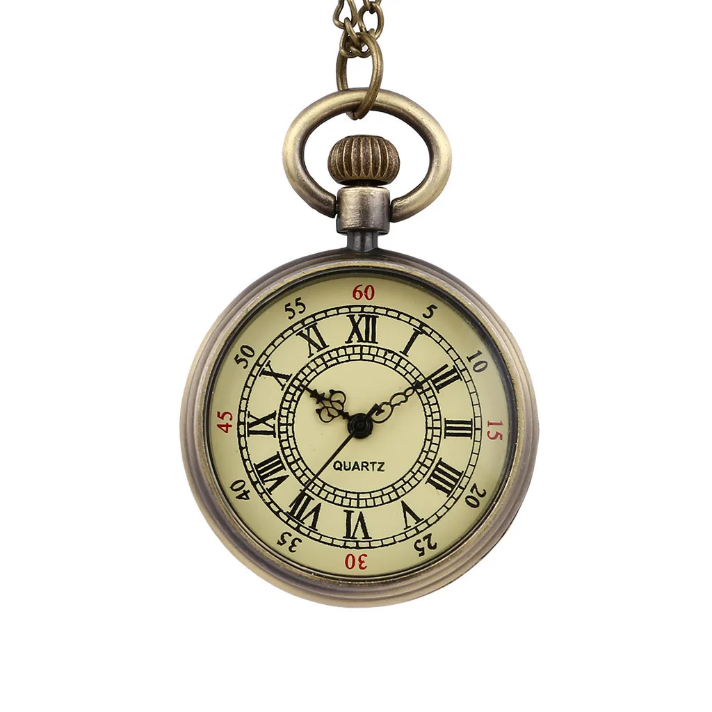 Vintage Round Dial Quartz Small Pocket Watch Classical Roman Scale Pocket Watch