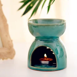 Ice Crack Ceramic Essential Oil Burner, Scented Wax Melt Candle Warmer with Tealight Holder Aromatherapy Diffuser for Home Spa
