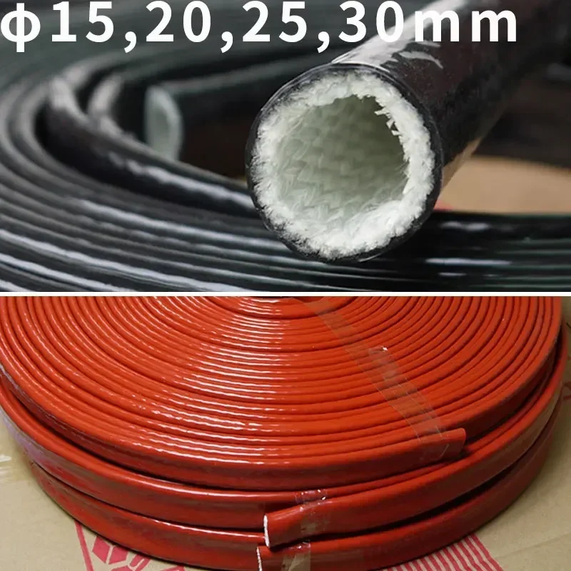 ID 15 20 25 30 mm Thickening Fire Proof Tube Silicone Fiberglass Cable Sleeve High Temperature Oil Resistant Insulated Pipe