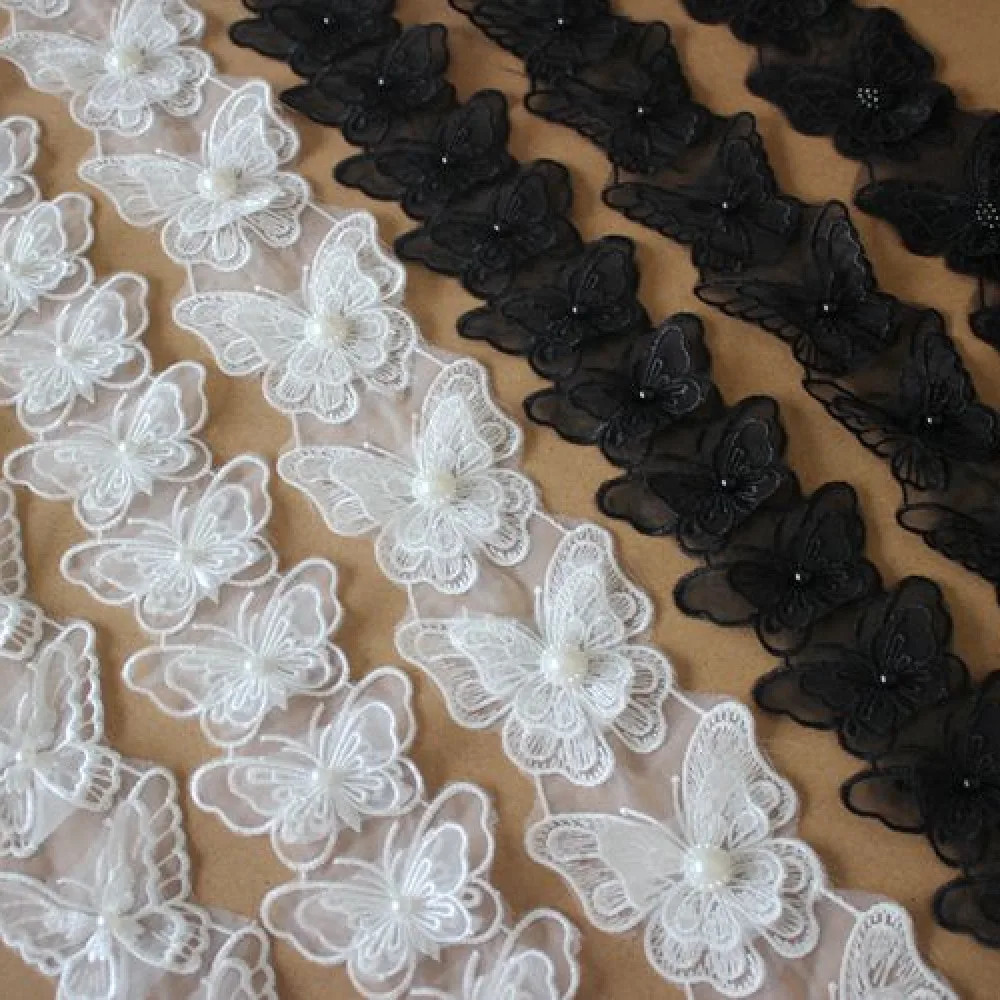 1 Yard Black White Butterfly Bowknot Embroidered Lace Trim Ribbon Fabric Sewing Craft Patchwork Handmade For Costume Decoration