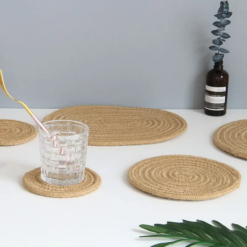 

4 Sizes Cotton Weaving Dining Table Placemat Dinner Plate Baking Coffee Pads Mats Round Insulation Placemat 12/18//24/28.5cm