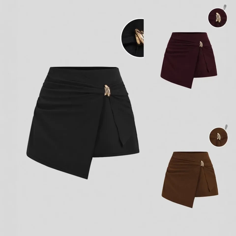 

Новые женские модные повседневные универсальные элегантные шорты 2026 года с металлическим декором и пуговицами, однотонные