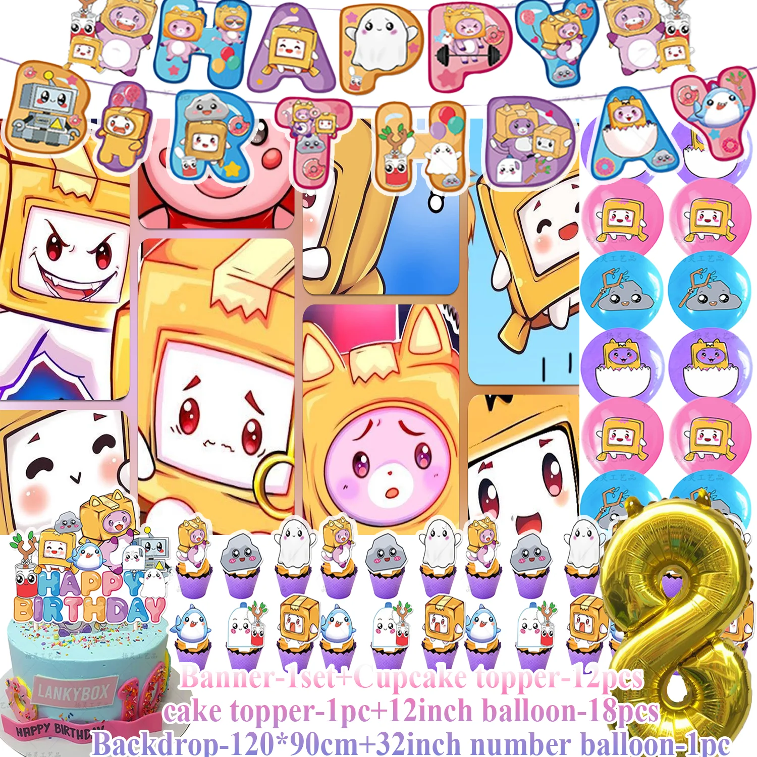 Cartoon Lankyboxs Thema Kinder Geburtstag Party Supplies Dekoration Spiel Box Ballon Kuchen Topper Banner Hintergrund Baby Dusche Requisiten