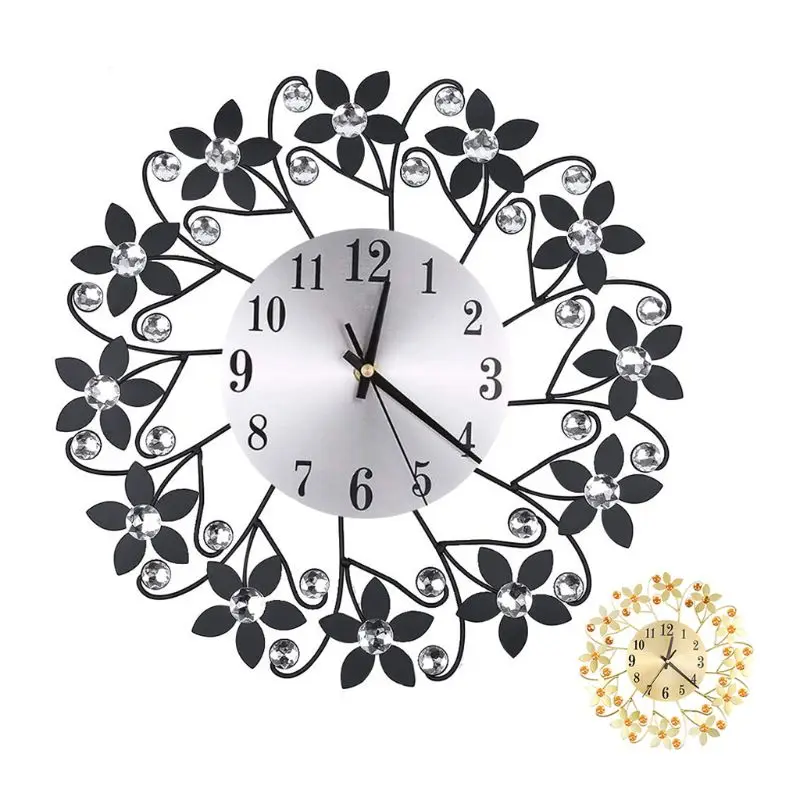 35cm European 3D Large Wall Clock Flower for rhinestone Silent Living Room Wholesale