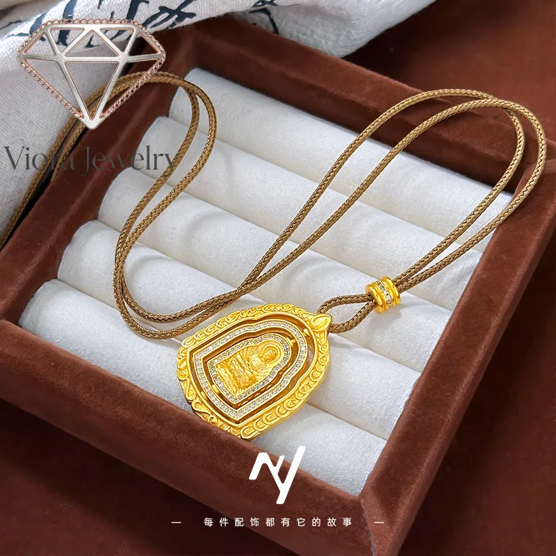 Viora Jewelry Ancient gold 24K real gold new Chinese style rotating Buddha amulet Big Sun Tathagata 9999 point diamond transfer