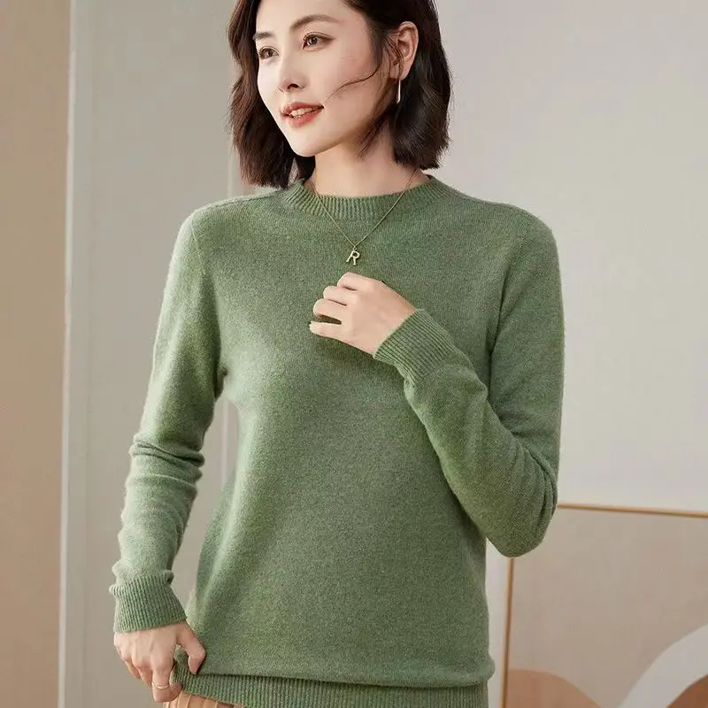 

Fashion 100% Merino Wool Cashmere Women Knitted Sweater Turtleneck Long Sleeve Pullover Autumn Clothing Jumper Korea Tops