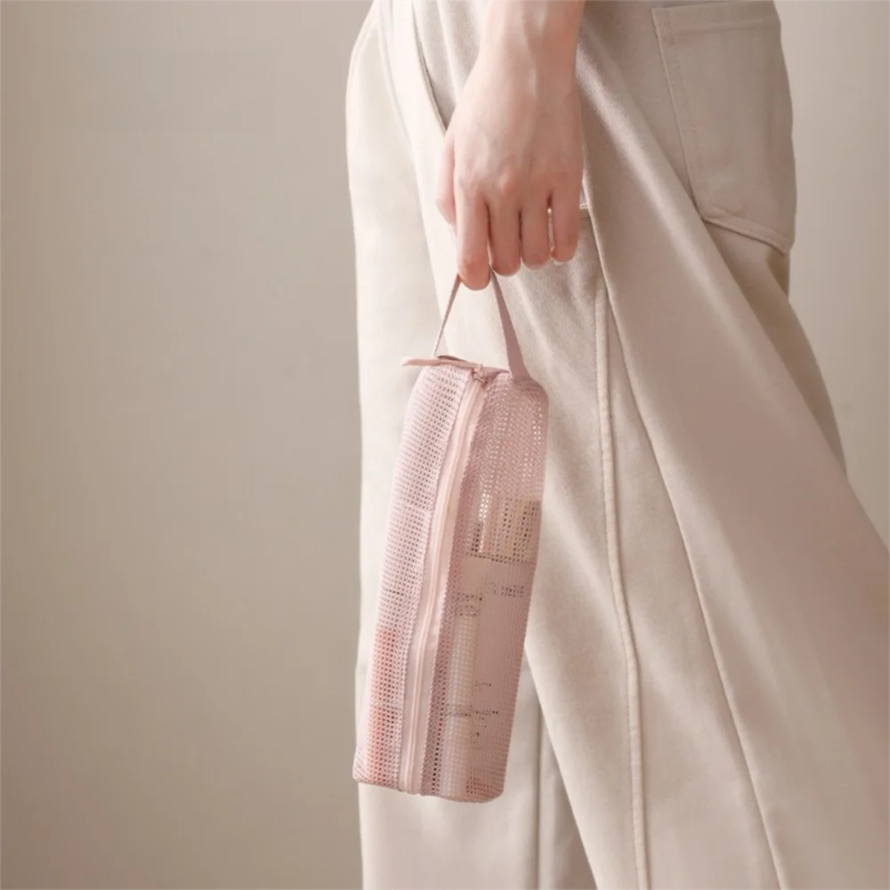 

with Handy Handle Mesh Toiletry Bag Foldable Breathable Toiletry Storage Bag Light Weight Quick Dry Washing Handbag Business