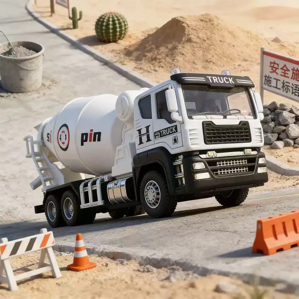 Alloy Cab Inertia Cement Mixer Truck Toy,  ABS Plastic Body Concrete Mixer Car,  Educational Kids Festival Gift for Boys