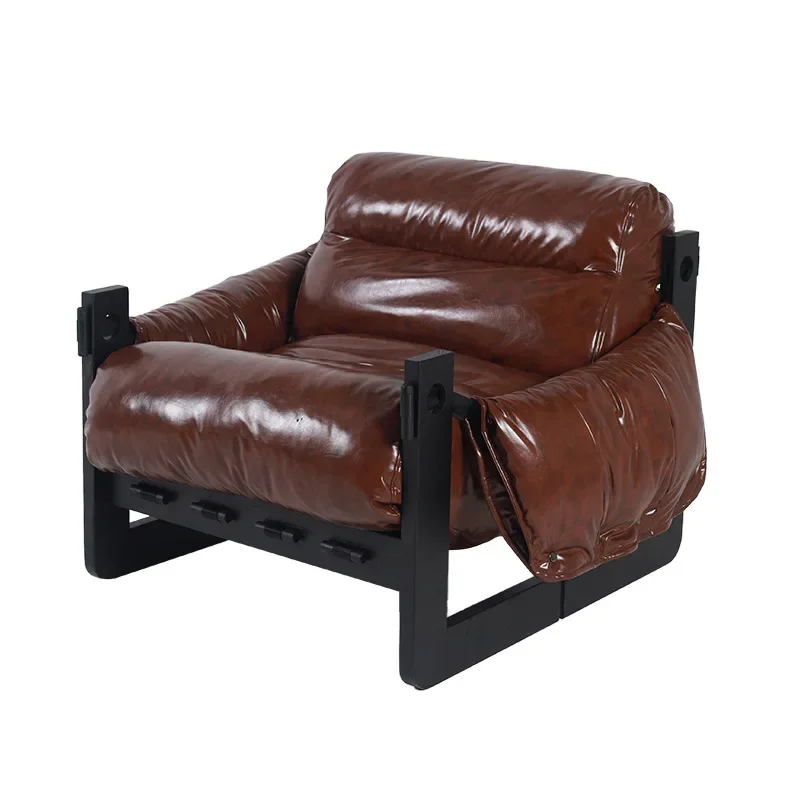 

Single sofa chair Medium antique ash solid wood retro leisure chair Home Jersey recliner