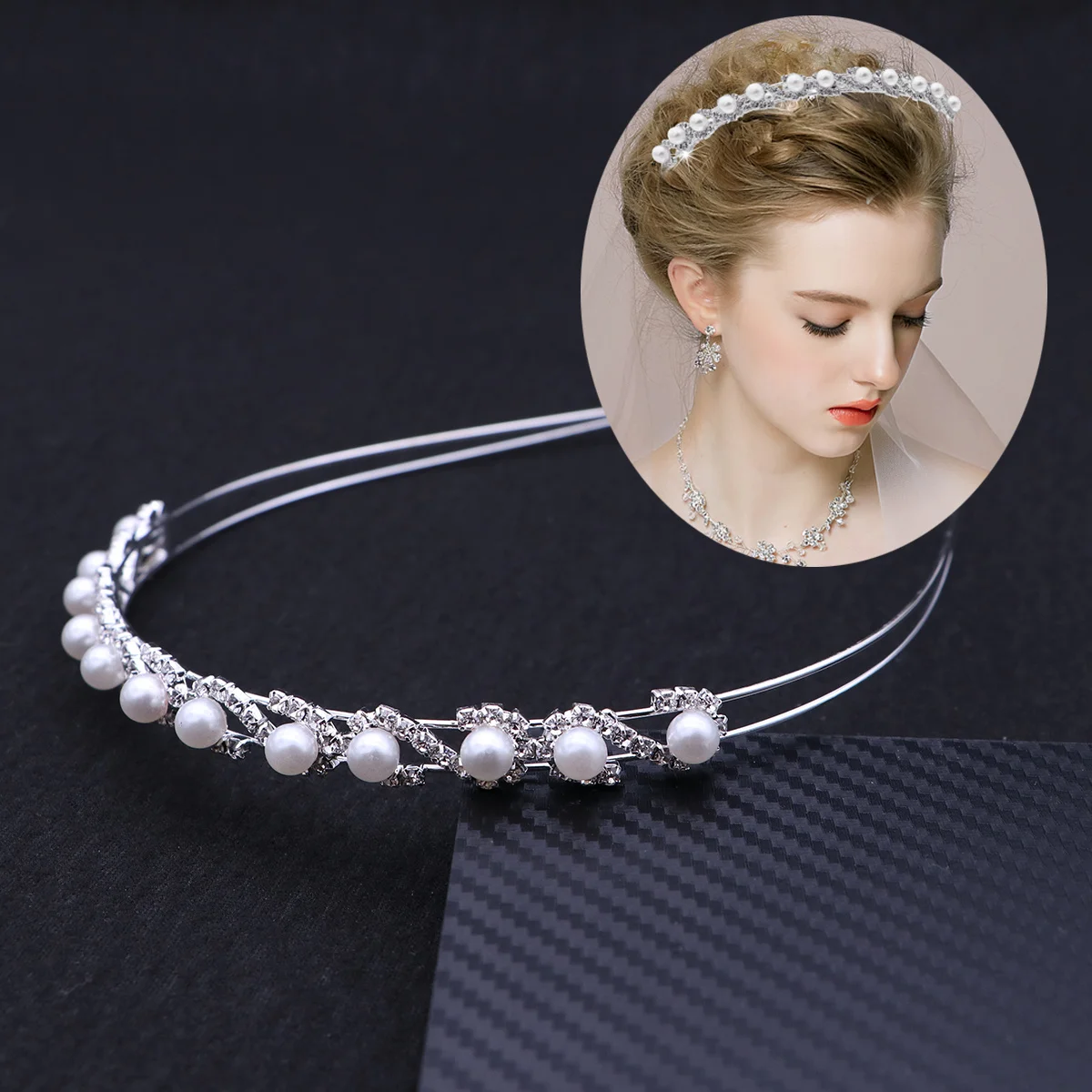 

Double Band Pearl Headband Exquisite Bridal Hair Accessories Rhinestone Tiara for Wedding Engagement Pearl Headpiece Women