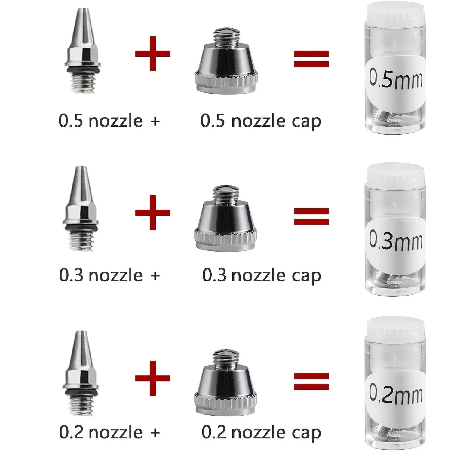10-teiliges Airbrush-Düsen- und Nadelkappen-Set mit Schraubenschlüssel, Ersatzteile für Spritzpistolen, 0,2 mm, 0,3 mm, 0,5 mm – Detail 2