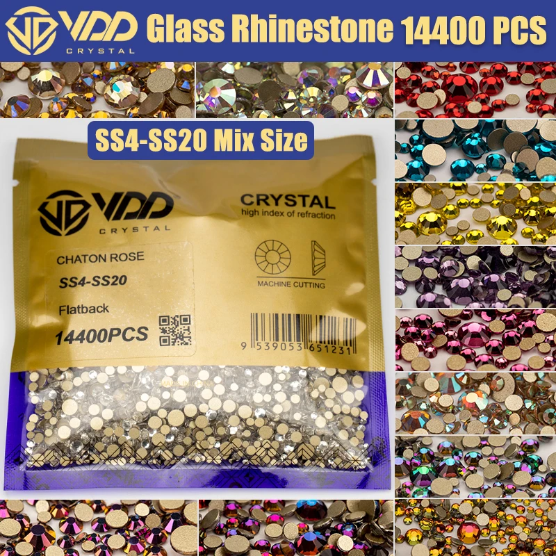 VDD 14400 sztuk hurtownie SS4-SS20 Mix rozmiar szklane dżetów kryształowe bez hotfix złote kamienie FlatBack dla majsterkowiczów akcesoria do zdobienia paznokci