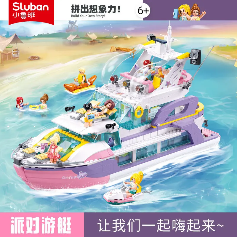 سلوبان فريندز الفاخرة يخت قارب حفلة كروز سفينة نموذج اللبنات السفينة مجموعة البحر 8 أرقام MOC لعبة لفتاة هدية عيد ميلاد