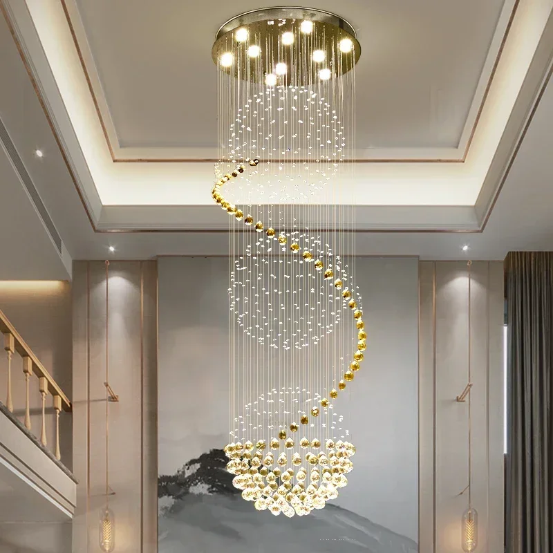 Duplex Stair Chandelier Villa Hotel Building Middle Floor Lift Empty Living Room Light Simple Fashion Stair Crystal Chandelier