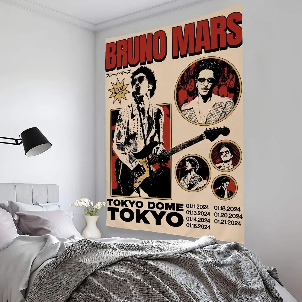 B-Bruno M-Mars Tapestry Microfiber Background Art Decor For Bedroom Living Room Bar Garden Outdoor Festival Wall Deco