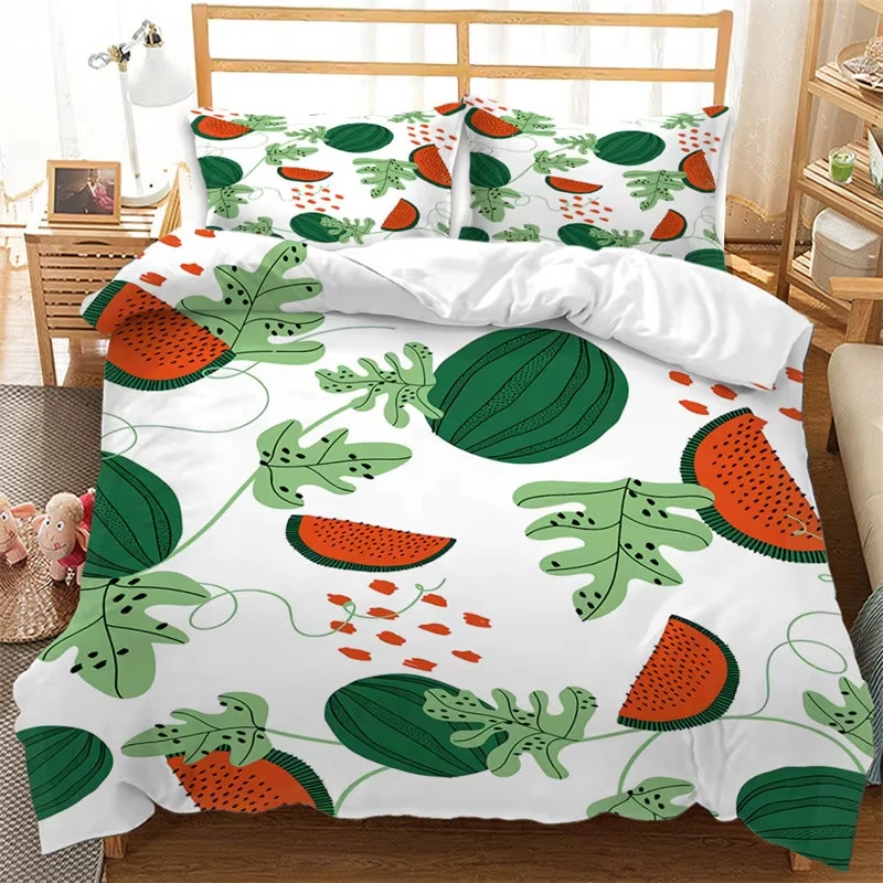 Summer Tropical Fruit Bedding Set Cartoon Fruits Orange Lemon Print Duvet Cover Microfiber Double Comforter Cover Bedroom Decor